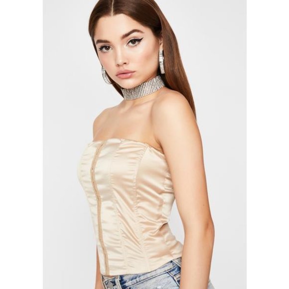 Dolls Kill Cream Strapless Blouse - Picture 3 of 4